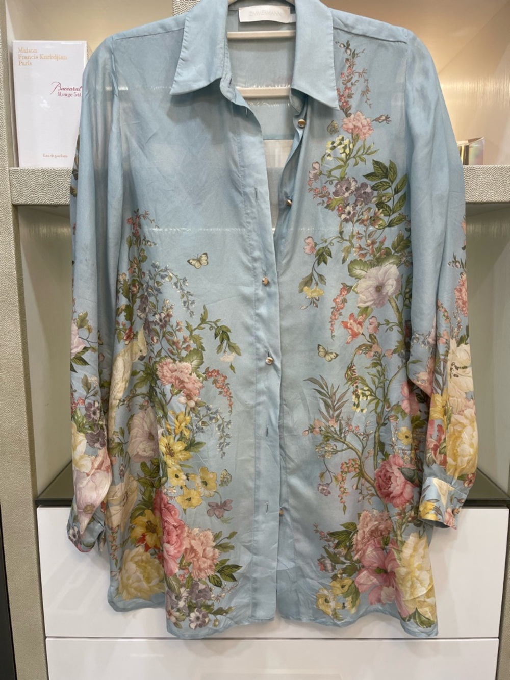 Zimmermann Relaxed Over Sized Pale Blue Satin Blouse Size 1